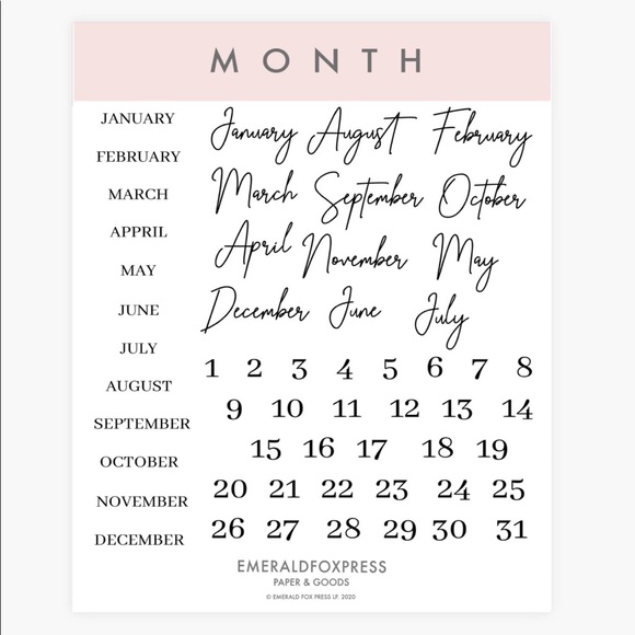 Month Names Planner Sticker Sheet EmeraldFox Press - Picture 2 of 2